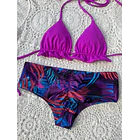 Conjunto ibiza magenta tanga fitness tiro medio hojas moradas 1