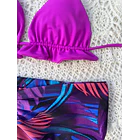 Conjunto ibiza magenta tanga fitness tiro medio hojas moradas 2