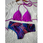 Conjunto ibiza magenta tanga fitness tiro medio hojas moradas 3