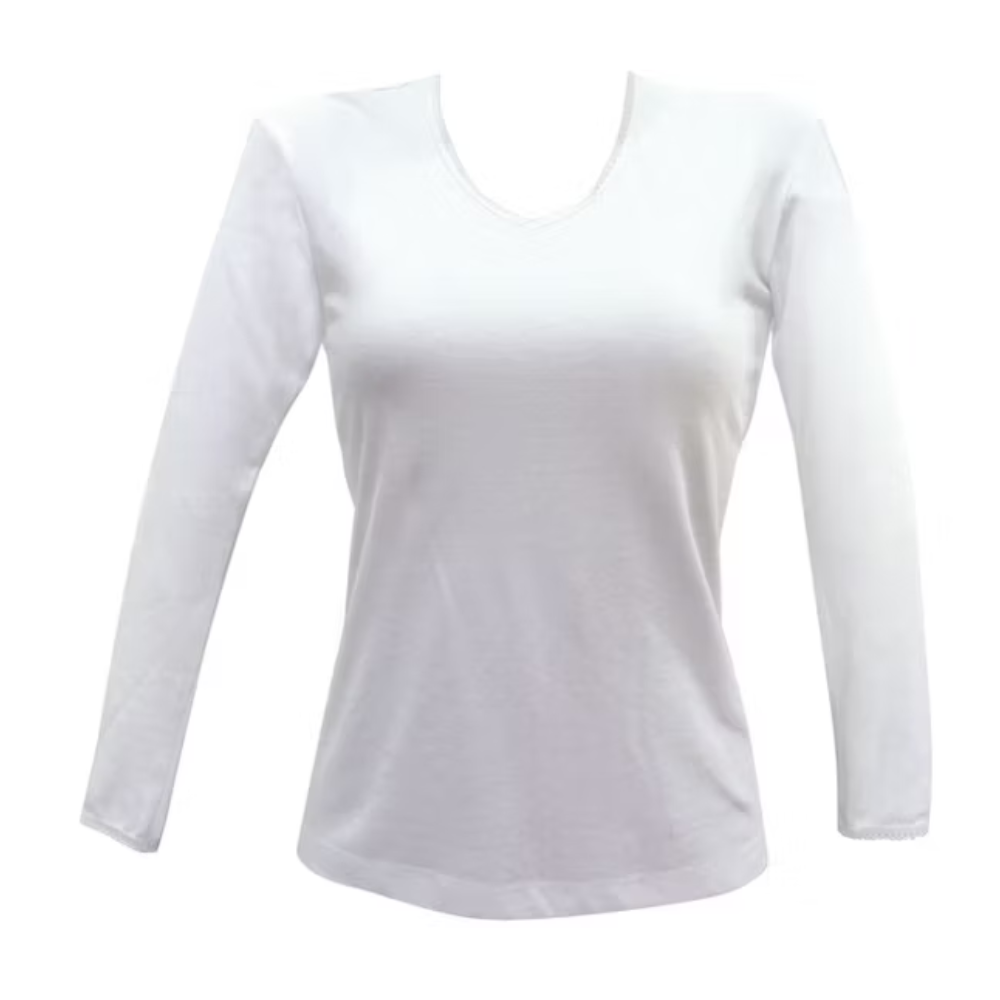 Camiseta Algodon Blanca Cuello V Mujer | La Pascalle