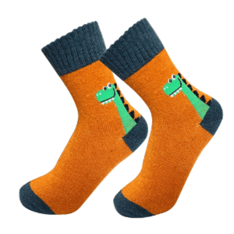  Pack 2 Calcetín Niño Lana| Diseño Dinosaurio | 90% Lana