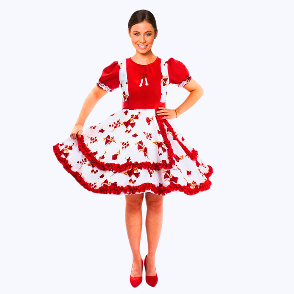 Vestido Huasa Chinita Floreado Rojo/Blanco 1