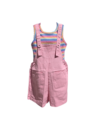 Conjunto Infantil Rainbow Pink: Jardinera Rosada y Polera Rayada