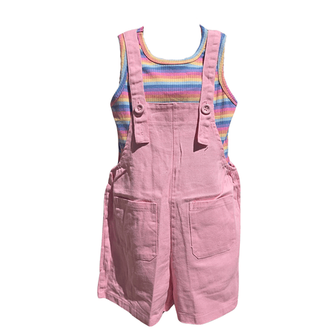 Conjunto Infantil Rainbow Pink: Jardinera Rosada y Polera Rayada