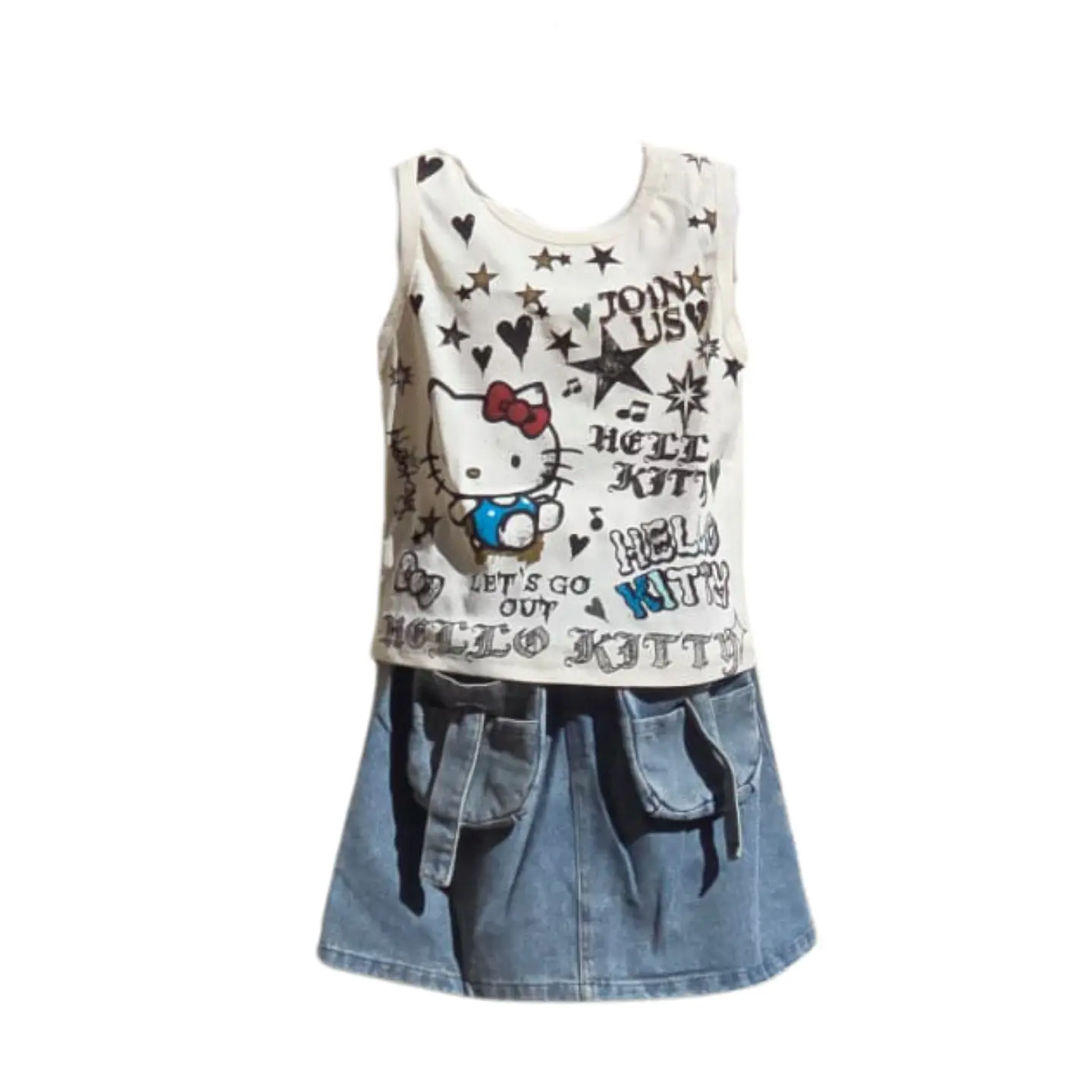 Conjunto Infantil Hello Kitty - Falda de Jean y Polera Estampada 4