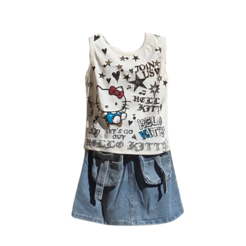 Conjunto Infantil Hello Kitty - Falda de Jean y Polera Estampada 4