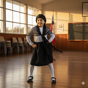 Pack Traje Típico Negro Niña + Camiseta Blanca + Pantys