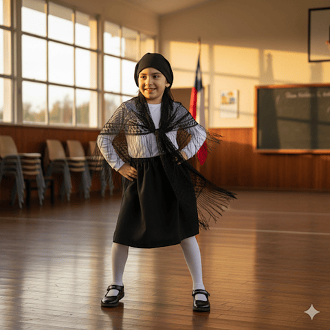 Pack Traje Típico Negro Niña + Camiseta Blanca + Pantys