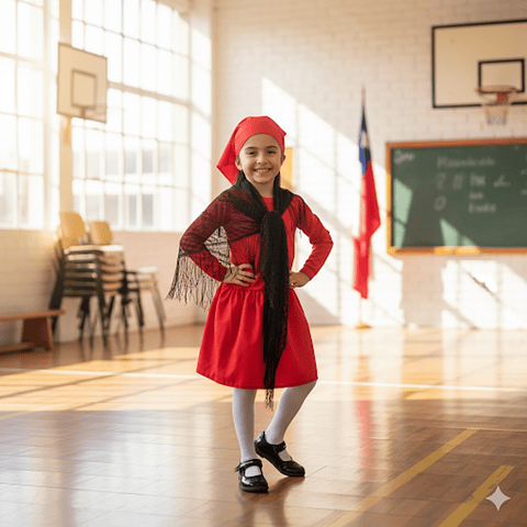 Pack Traje Típico Rojo Niña + Camiseta Blanca + Pantys