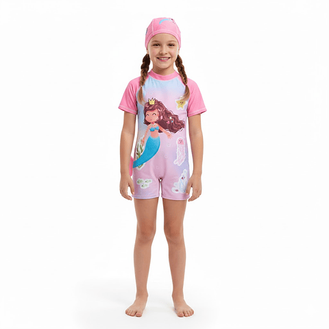 Traje de Baño Enterito Niña Sirenita Corona 