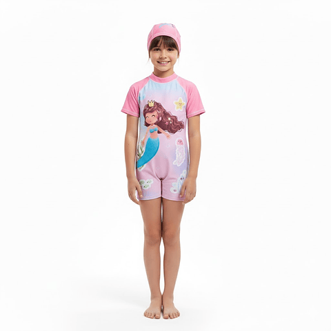 Traje de Baño Enterito Niña Sirenita Corona 