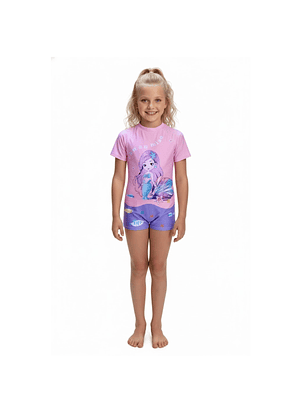 Traje de Baño Infantil Sirenita – Con Polera UV + Short