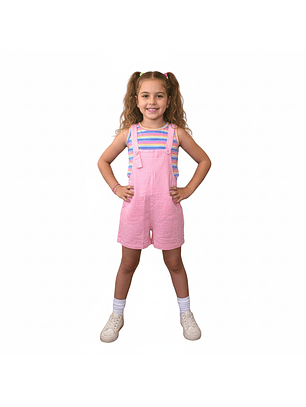 Conjunto Infantil Rainbow Pink: Jardinera Rosada y Polera Rayada