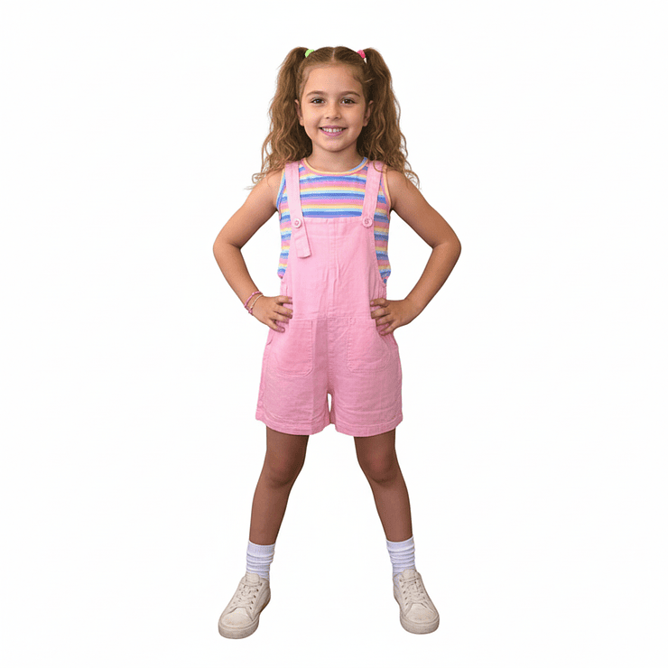 Conjunto Infantil Rainbow Pink: Jardinera Rosada y Polera Rayada 1
