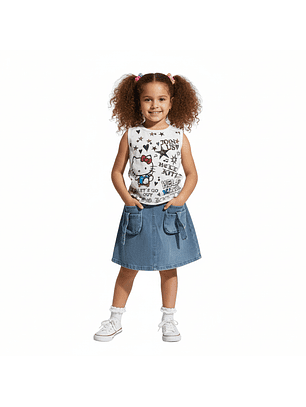 Conjunto Infantil Hello Kitty - Falda de Jean y Polera Estampada