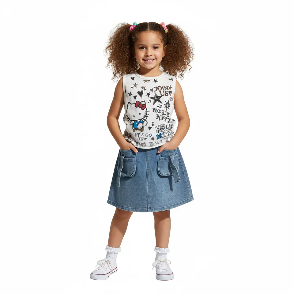 Conjunto Infantil Hello Kitty - Falda de Jean y Polera Estampada 1