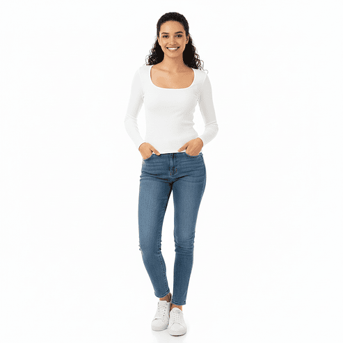 Polera Manga Larga Escote Cuadrado Mujer 4