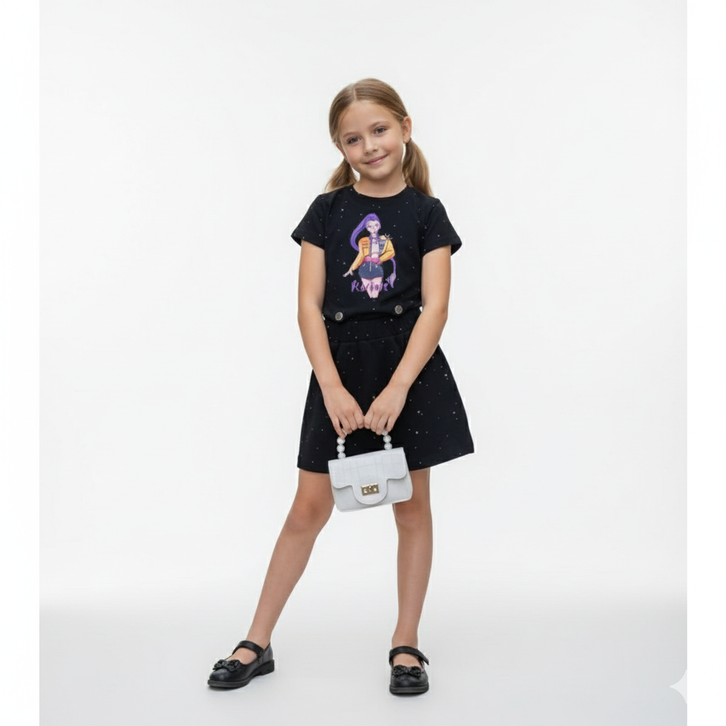 Conjunto Rumi Algodón Premium – Polera Crop Top + Falda con Pedrería 2