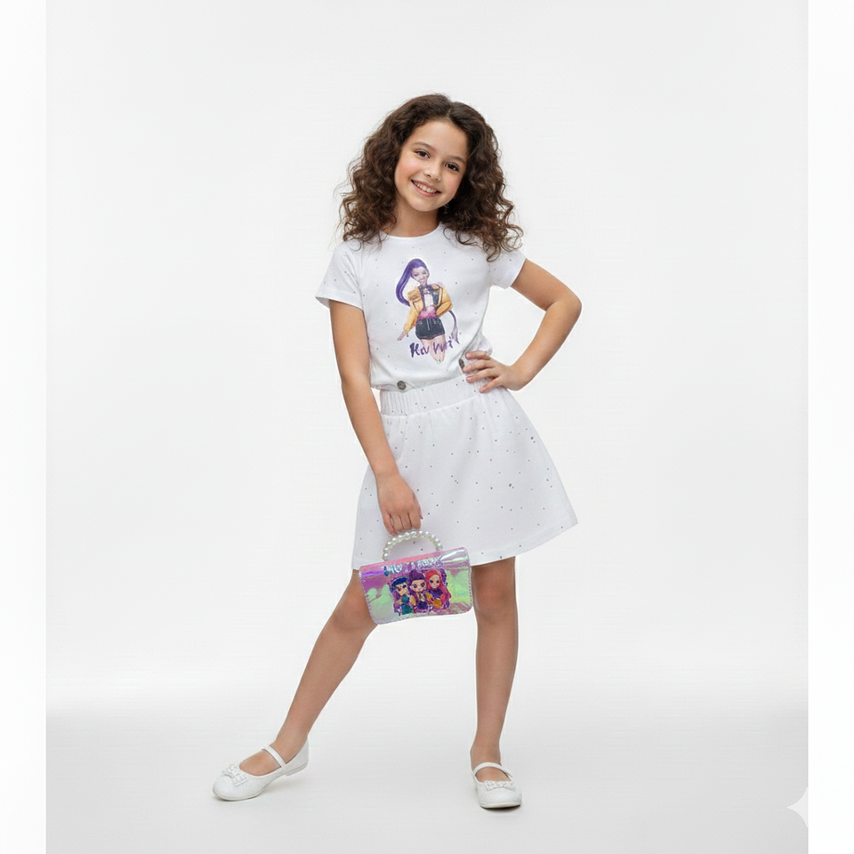 Conjunto Rumi Algodón Premium – Polera Crop Top + Falda con Pedrería 3