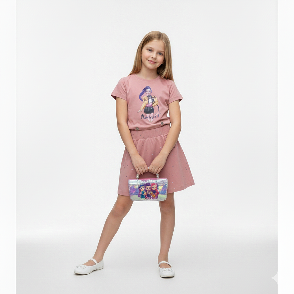 Conjunto Rumi Algodón Premium – Polera Crop Top + Falda con Pedrería 4