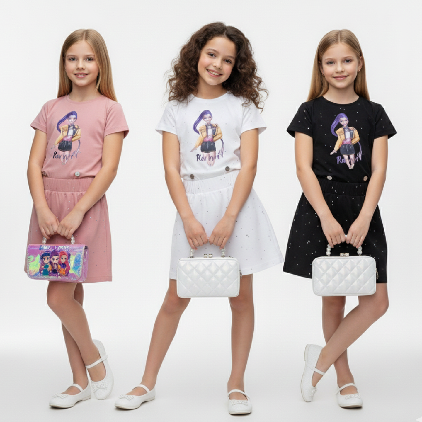 Conjunto Rumi Algodón Premium – Polera Crop Top + Falda con Pedrería 1