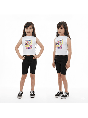 Conjunto Huntrix K-Pop: Polera Crop + Calza Biker de Algodón para Niña