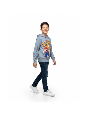 Polerón Infantil Mario World Gris con Gorro