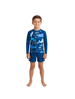 Traje de Baño Niño 2 Piezas Shark Manga Larga – Protección UV