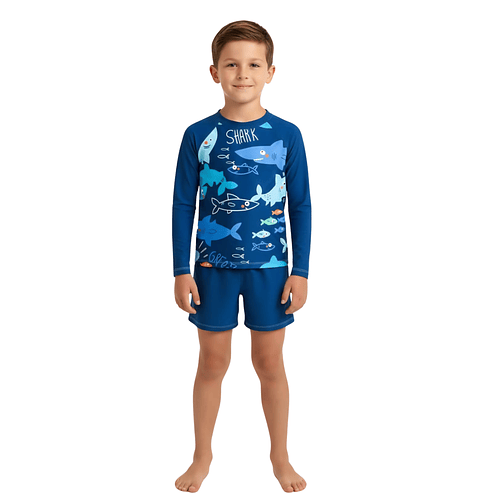 Traje de Baño Niño 2 Piezas Shark Manga Larga – Protección UV 1