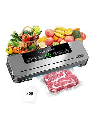 Maquina Selladora Vacío Alimentos 120w 6 En 1 Con 50 Bolsas Gris