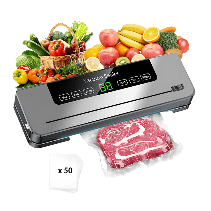 Maquina Selladora Vacío Alimentos 120w 6 En 1 Con 50 Bolsas Gris 1