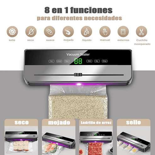 Maquina Selladora Vacío Alimentos 120w 6 En 1 Con 50 Bolsas Gris 4