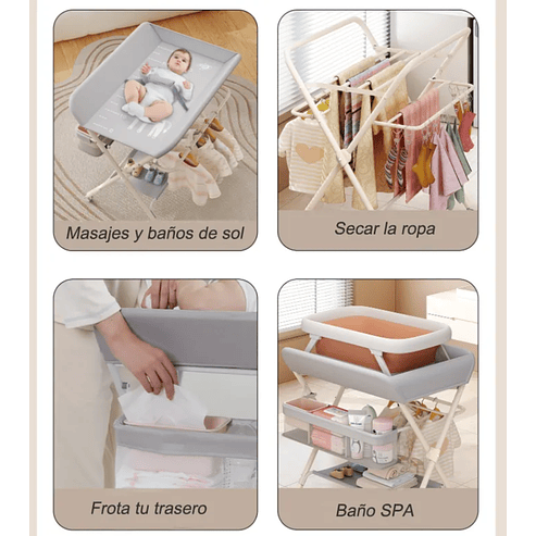 Mudador Portatil Plegable Bebé Multifuncional Con Ruedas Rosa 4