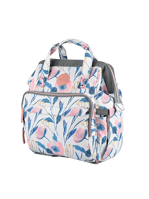 Mochila Pañalera Infanti Open Floral Color Blanco
