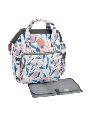 Mochila Pañalera Infanti Open Floral Color Blanco