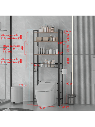Estante Organizador Aizo Metálico 4 Niveles Negro para Baño y Lavadora