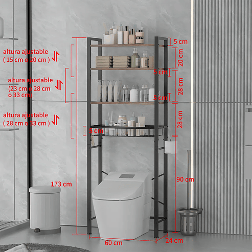 Estante Organizador Aizo Metálico 4 Niveles Negro para Baño y Lavadora 2