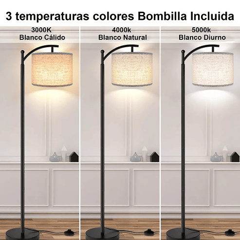 Lámparas De Piso 3 Temperaturas Color Regulable Con Bombilla Beige Negro 1