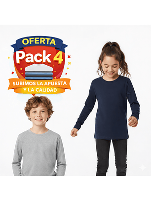 Pack 4 Camisetas Algodon Manga Larga 