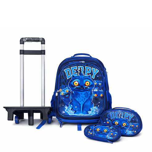 Mochila Escolar 3D con Carro + Lonchera y Estuche (Pack 3 Piezas) 9