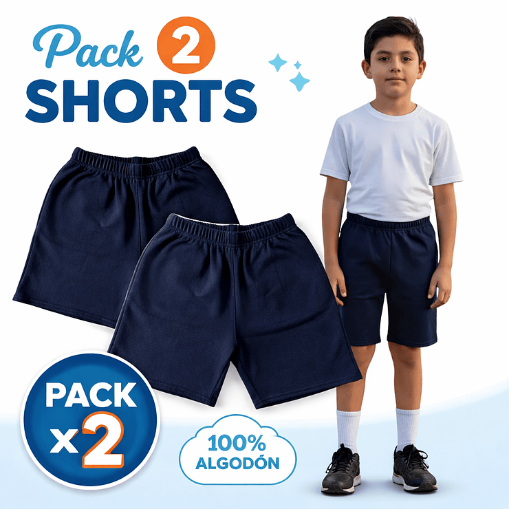 Pack 2 Short Deportivos de Algodón para Niños | Escolar 2