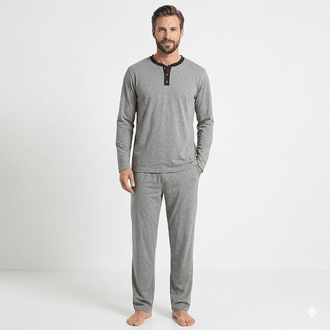 Pijama Botones Hombre Manga Larga 