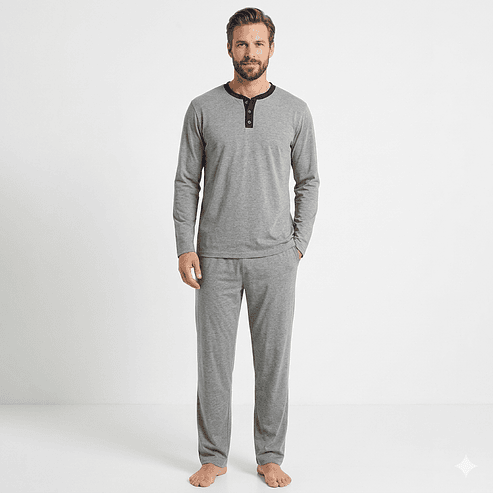 Pijama Botones Hombre Manga Larga  1