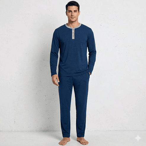 Pijama Botones Hombre Manga Larga  3