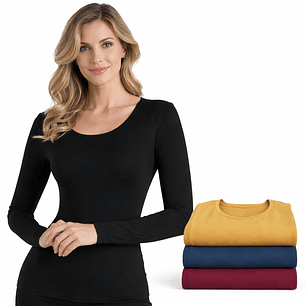 Pack 3 Camisetas de Mujer Bambú Manga Larga Color Surtido