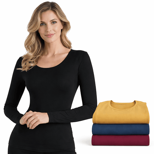 Pack 3 Camisetas de Mujer Bambú Manga Larga Color Surtido 1