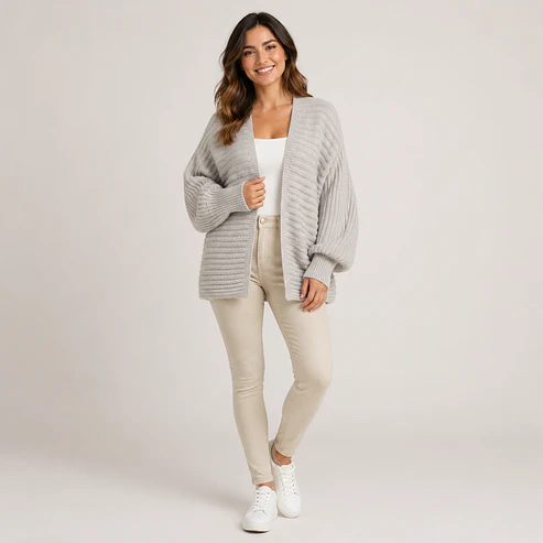 Cardigan Tejido Oversize Manga Globo Mujer 2