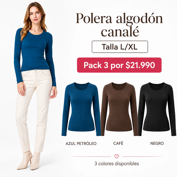 Pack 3 Polera Básica Algodón Canalé 3