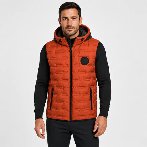 Chaleco Puffer Hombre Reversible con Capucha