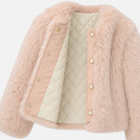 Abrigo Corto de Faux Fur con Forro Acolchado 4